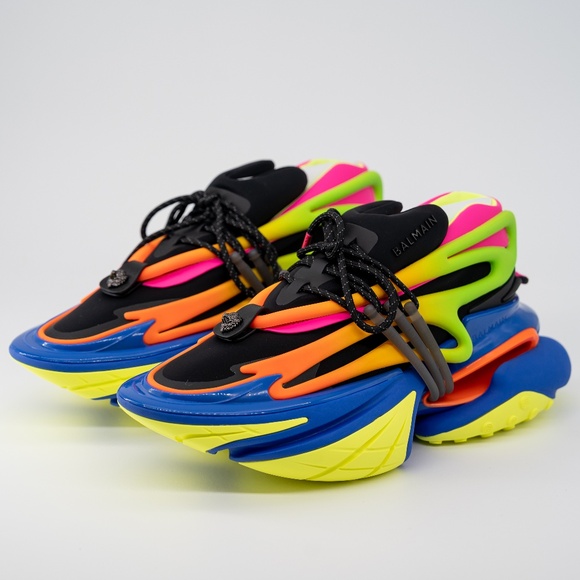size 43/ US 10 - Balmain Unicorn Black Multicolor Yellow Blue Sneakers Neoprene - Picture 1 of 13
